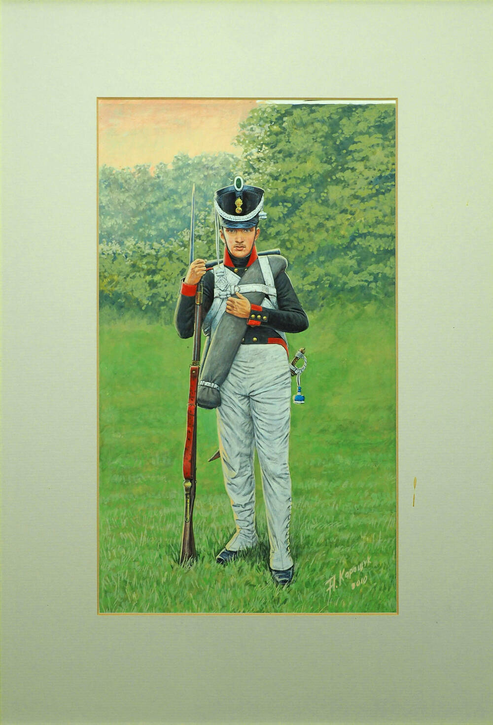 Акварель. Мушкетер Смоленского пехотного полка, 1812г.