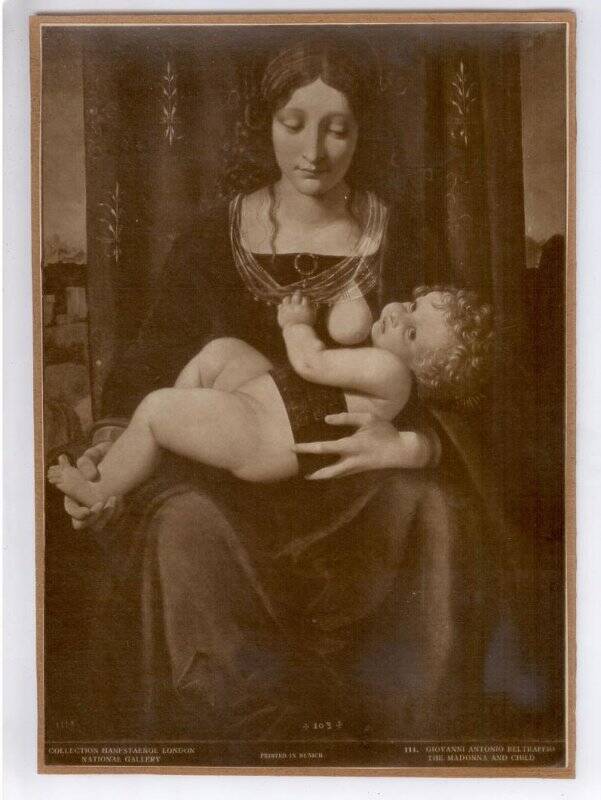 Фотография. Репродукция с картины художника Буллтраффио. Мадонна с младенцем.
