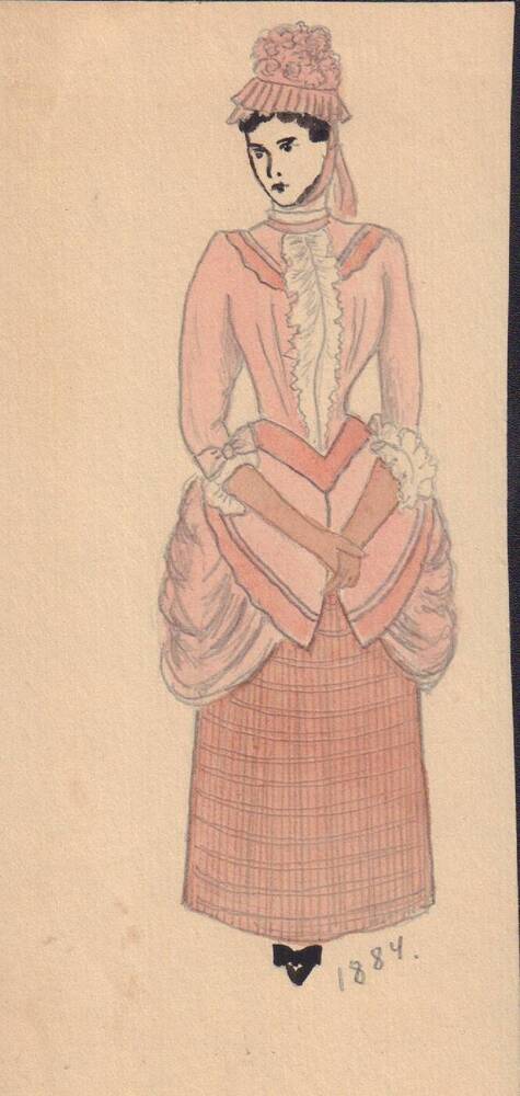 Рисунок женского  костюма 1884 г.  В. Желновач, художник Пошехонского народного театра.