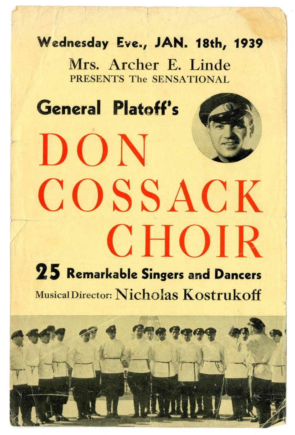 Реклама  концерта хора донских казаков имени М.И. Платова Gen. Platoff. Don Cossack Choir в Америке.