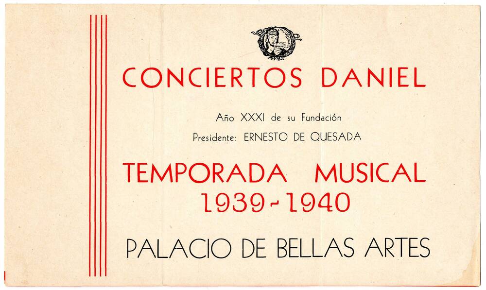 Приглашение на  концерты  агентства Conciertos Daniel музыкального сезона 1939-1940 гг .