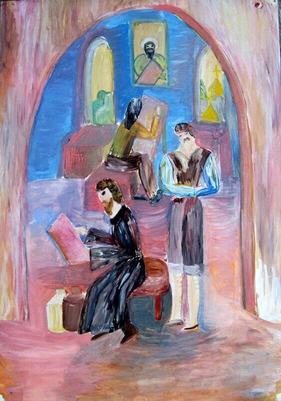 Андрей Рублев в мастерской. Детский рисунок