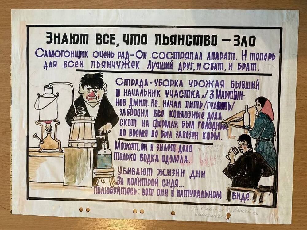 Карикатура на рабочих колхоза Знают все, что пьянство-зло.