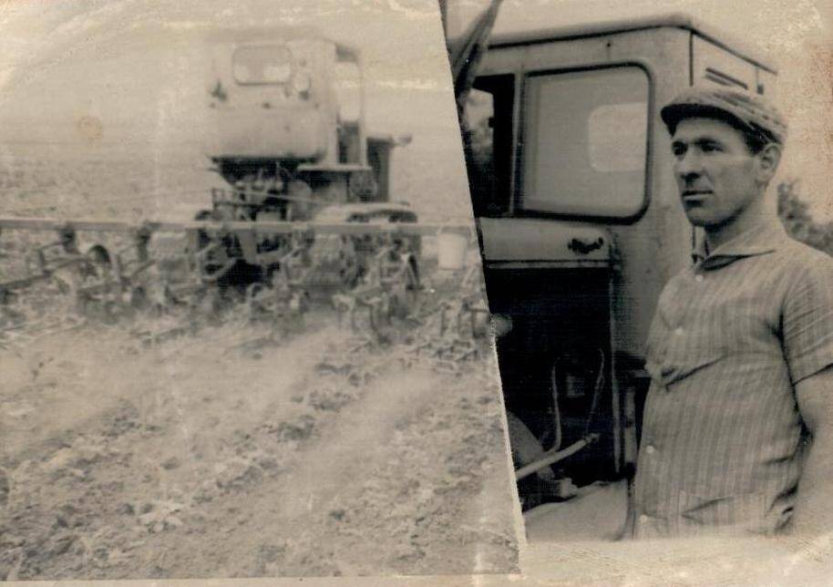Фотография к фотогазете «Луч» колхоза «Кавказ». На тракторе т.Зинченко Ю. Он работает на культивации кукурузы.