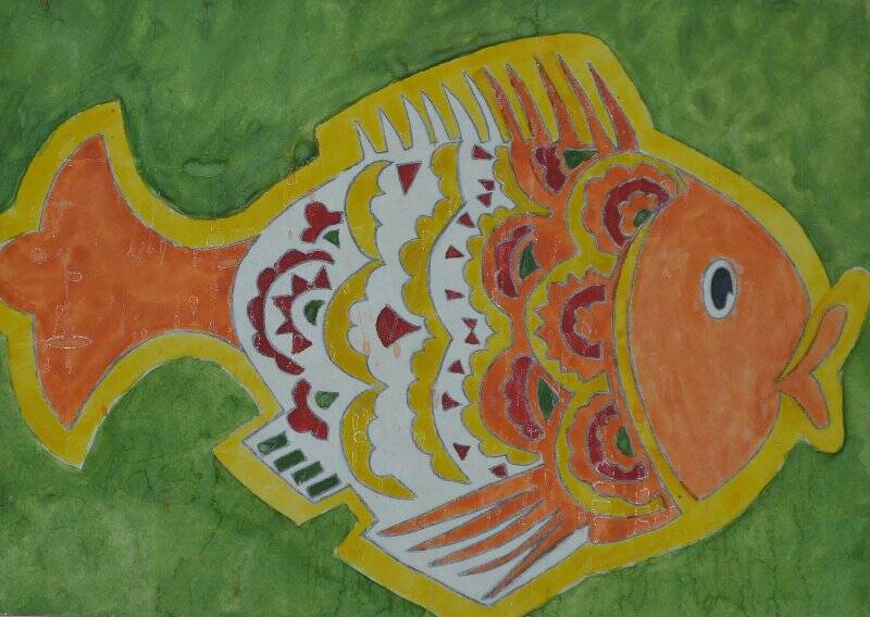 Детский рисунок. Сказка о рыбаке и рыбке.