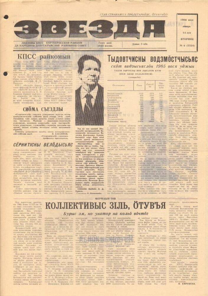 Газета Звезда № 6 1986 год