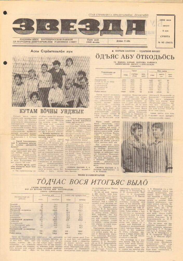 Газета Звезда № 95 1986 год