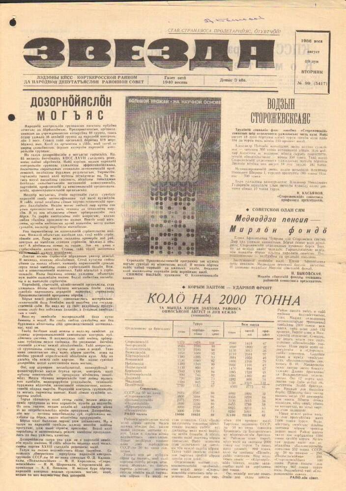 Газета Звезда № 99 1986 год