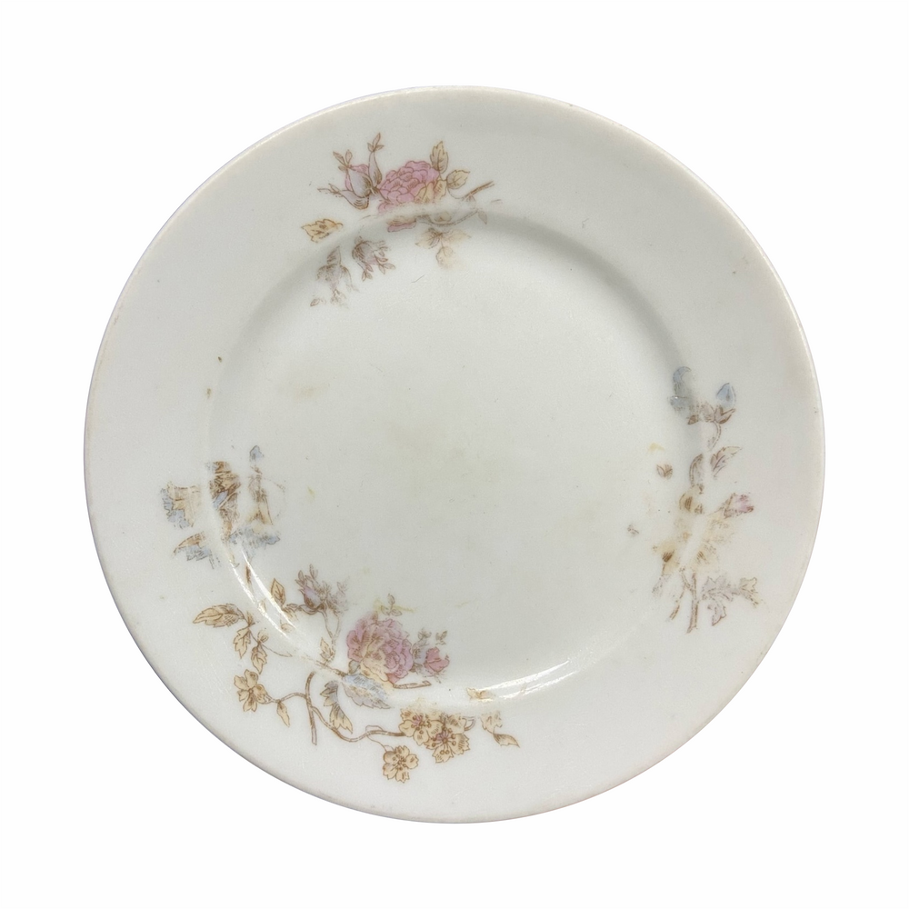 Тарелка пирожковая белая с цветочным рисунком по краю