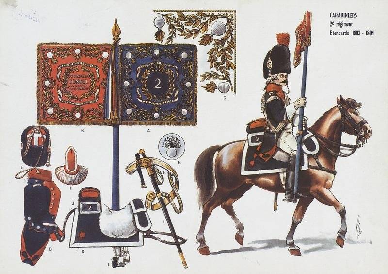 Лист. Carabiniers 2-e régiment Etendard 1803-1804. Le plumet, planche 192. Карабинеры 2-го Этендарского полка 1803-1804 гг. Лист 192