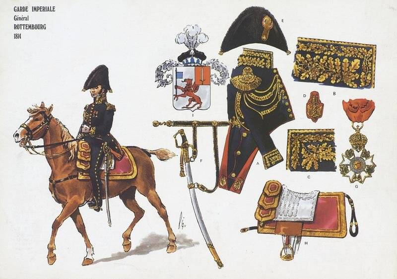 Лист. Garde Imperiale Général Rottembourg 1814. Le plumet, planche 189. Генерал Императорской Гвардии Роттенбург 1814. Лист 189