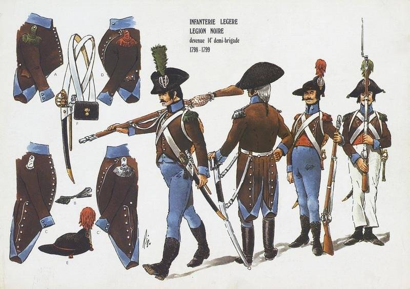 Лист. Infanterie Legere Legion noire devenue 14 demi-brigade 1798-1799. Le plumet, planche U8. Пехотный Легер Черного Легиона, ставший 14-й полубригадой 1798-1799 гг. Лист U8