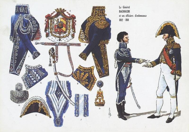 Лист. Le Général Baciocchi et ses officiers d'ordonnance 1812-1814. Le plumet, planche 188. Генерал Бачокки и офицер с посланием 1812-1814 гг.