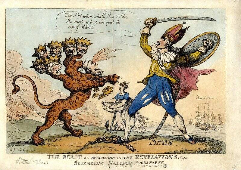 Гравюра. The Beast as described in the REVELATION. Chap. 13. Resembling Napolean Buonaparte. Зверь, описанный в Откровениях, Гл. 13. Похожий на Наполеона Бонапарта