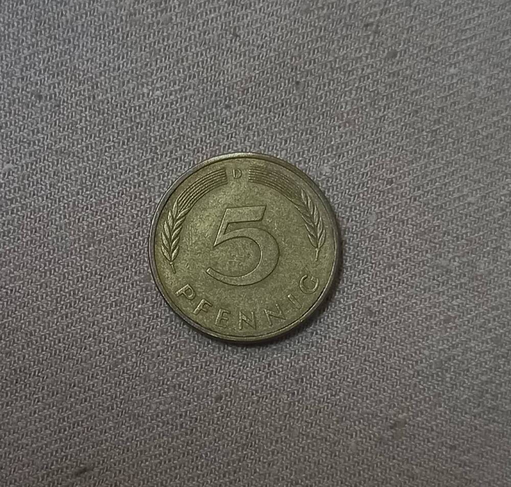 Монета номиналом 5 пфеннигов, Германия, 1991 год