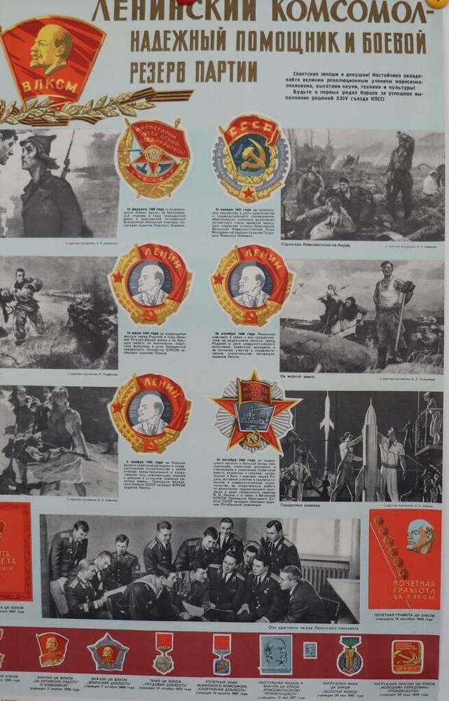 Плакат Ленинский Комсомол - надежный помощник и боевой резерв партии.
