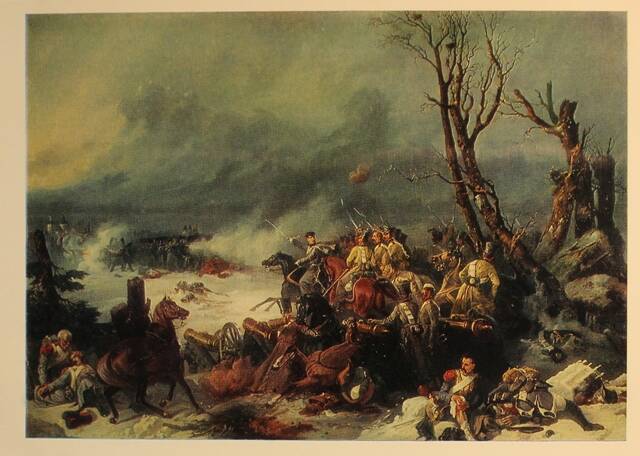 Открытка почтовая М.О. Микешин (1836 - 1896). Подвиг артиллеристов Никитина под Красным. 1854 г.