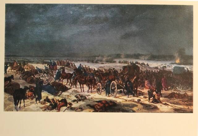 Открытка почтовая Переправа отступающих французов через Березину 14 - 16 ноября 1812 года. А. Адам (1786 - 1862)