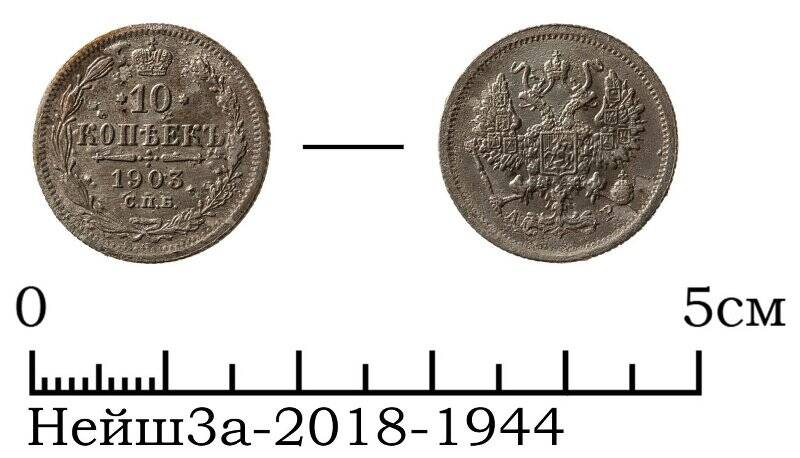 монета цветного металла номиналом 10 копеек 1903 года