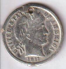 Монета США ONE DIME (1 дайм - 10 центов) 1911 года