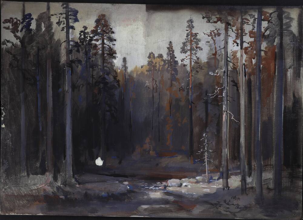 Картина Лес с лесной речкой