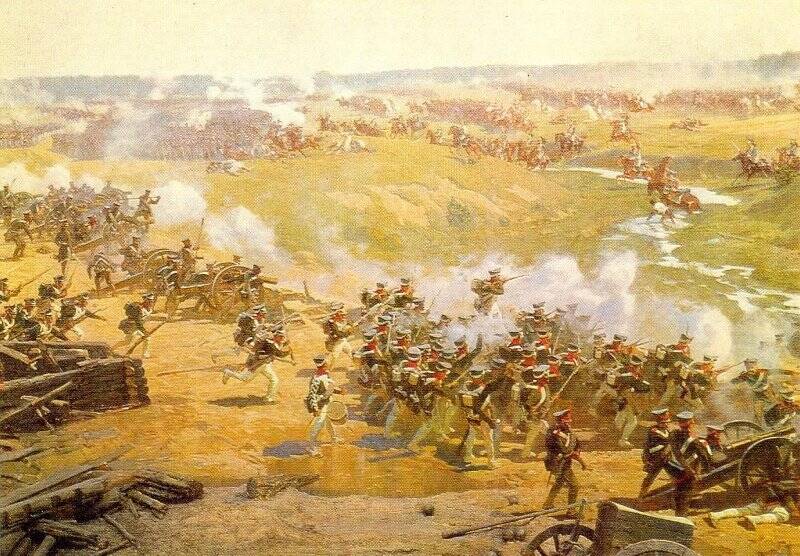 Открытка. 7. Фрагмент 3 панорамы Ф.А. Рубо Бородинская битва. Семеновский овраг