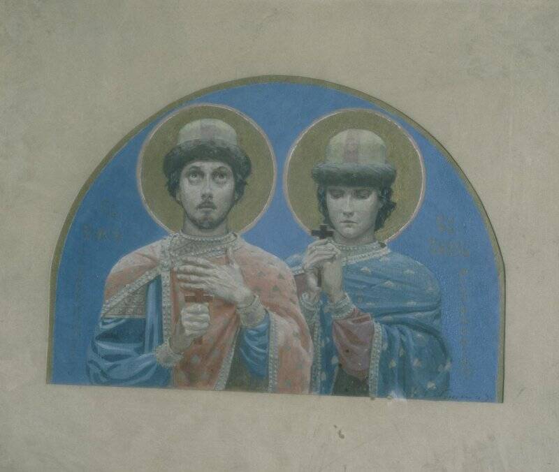 Князья Борис и Глеб. Эскиз для наружной мозаики храма Воскресения Христова