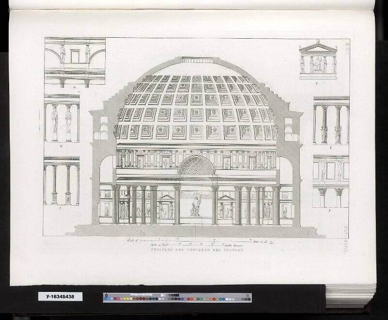 Разрез Пантеона и по сторонам - шесть чертежей деталей