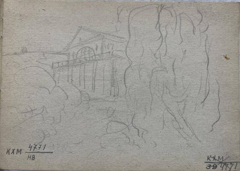 Дом среди деревьев с колоннами, из альбома с рисунками № 9