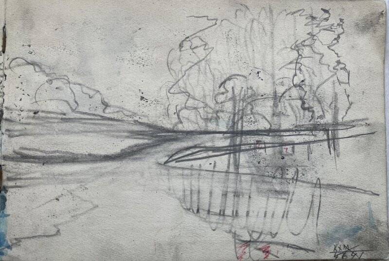 Пейзаж с рекой, из альбома с рисунками № 7