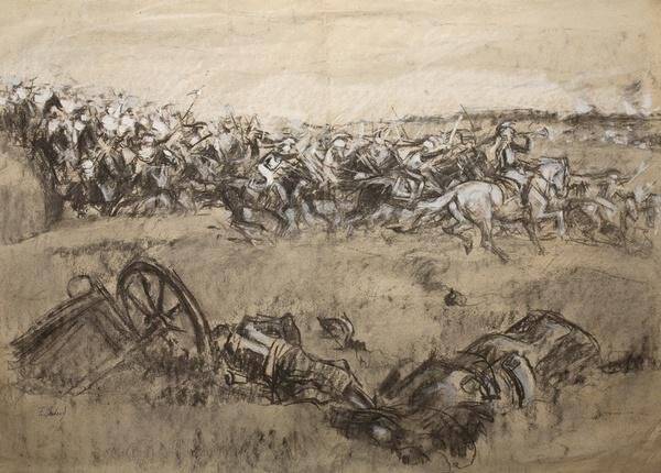 Рисунок. Атака французских кирасир. Эскиз к панораме «Бородинская битва»