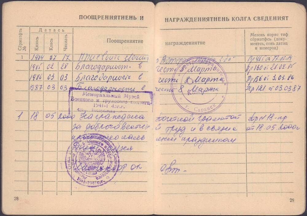 Трудовая книжка Рязановой Жанны Васильевны.