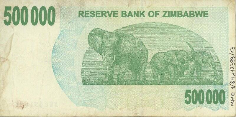 Чек на предъявителя Республики Зимбабве. Республика Зимбабве, достоинством 500 000 долларов
