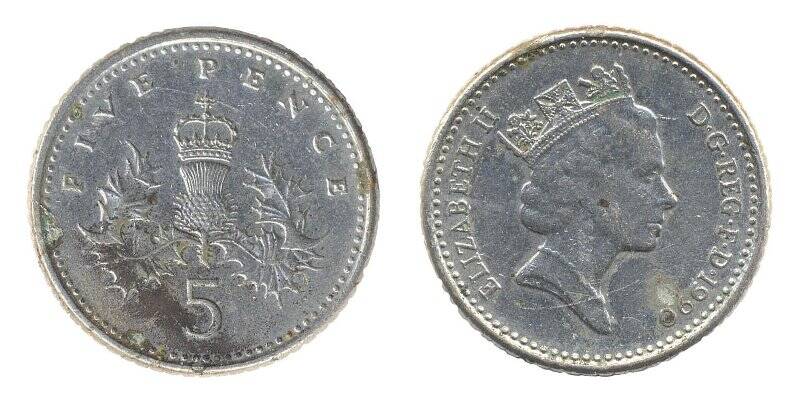 Монета. 5 пенсов. Великобритания.