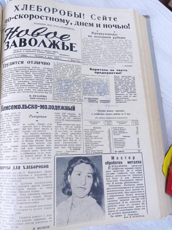 Газета Новое Заволжье № 72 (6962), Четверг 6 мая 1965 года.