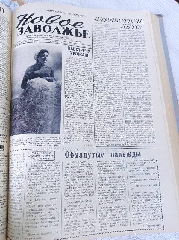 Газета Новое Заволжье № 95 (6985), Вторник 15 июня 1965 года.