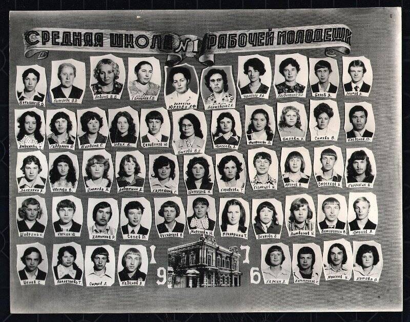 Фото: (черно-белые, групповые) группы выпускников ШРМ №1 с преподавателями. 1976 г.