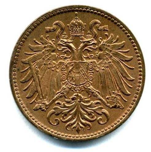 Монета. Австро-Венгрия. 2 геллера. Австро-Венгерская империя. Франц-Иосиф I