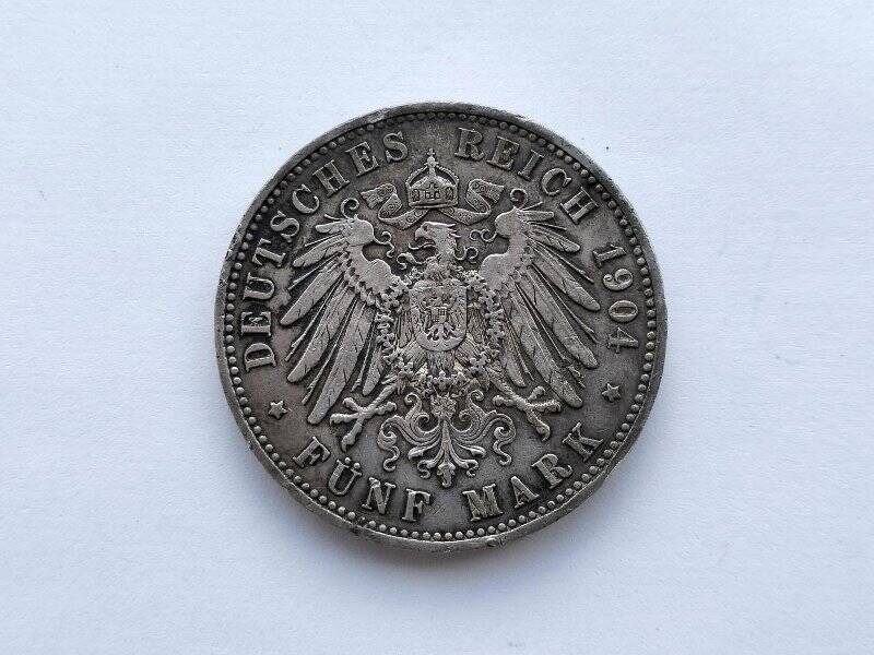Монета  достоинством 5 марок. Фридрих Вильгельм II (Правитель)