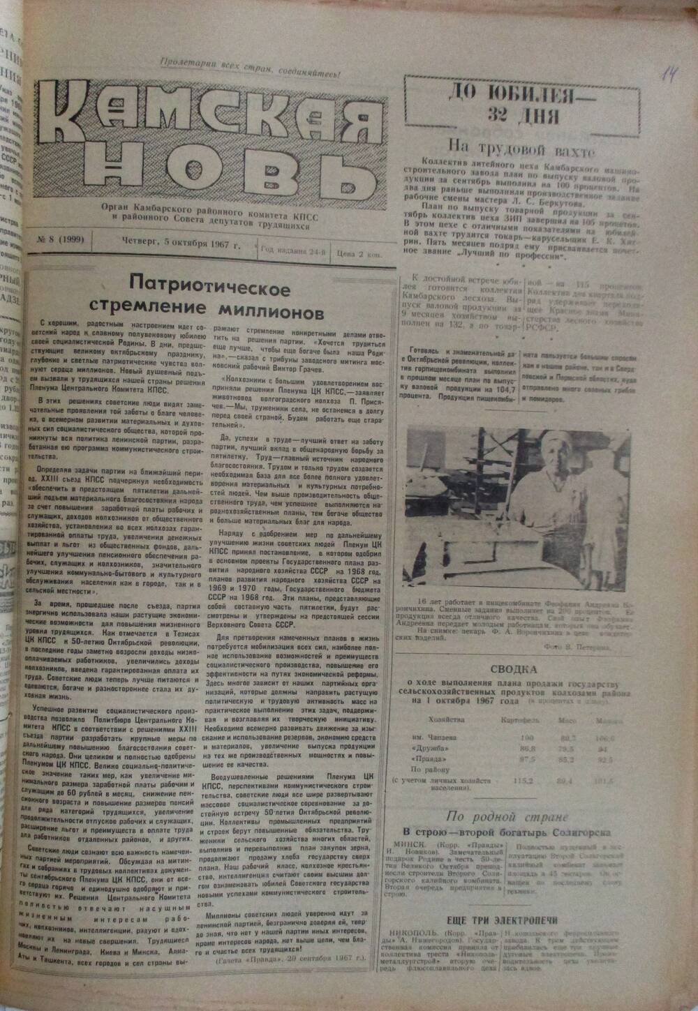 Подшивка газет Камская новь с №1 по №31, 1967 г., №8.