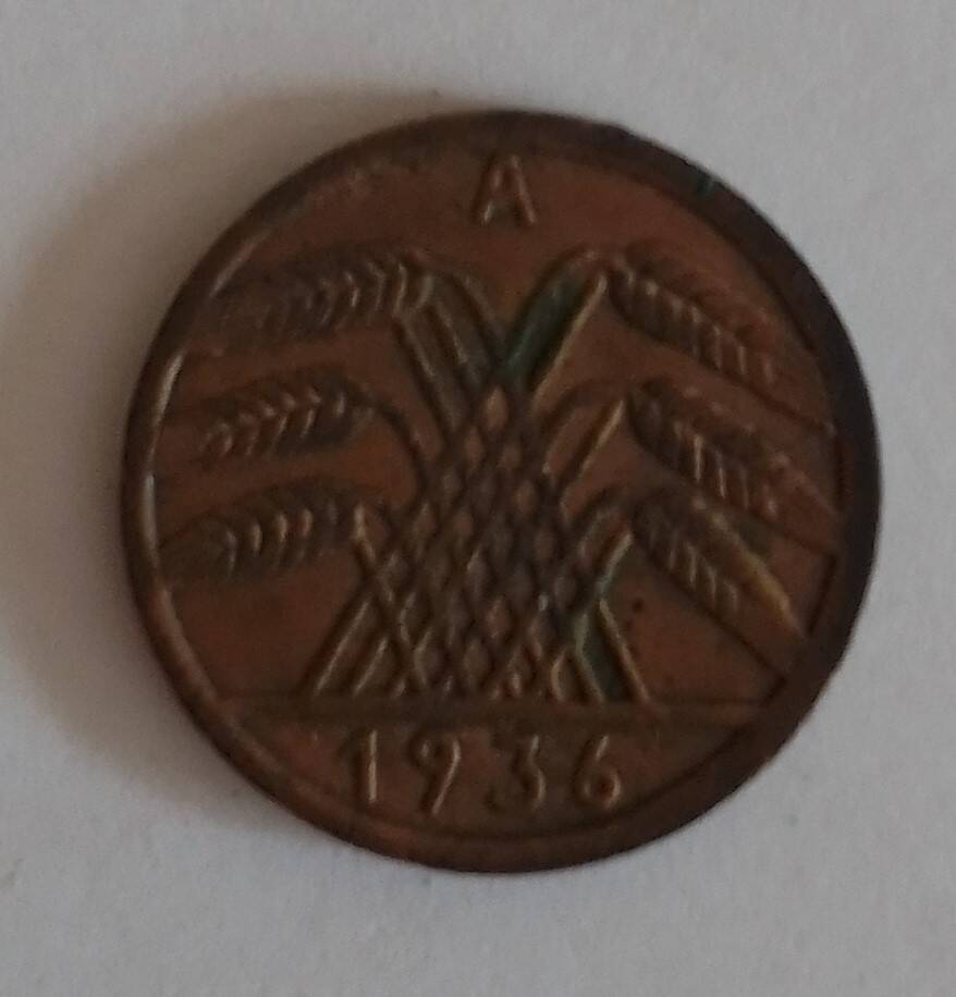 Монета достоинством 5 пфеннигов, Германия, 1936 г.