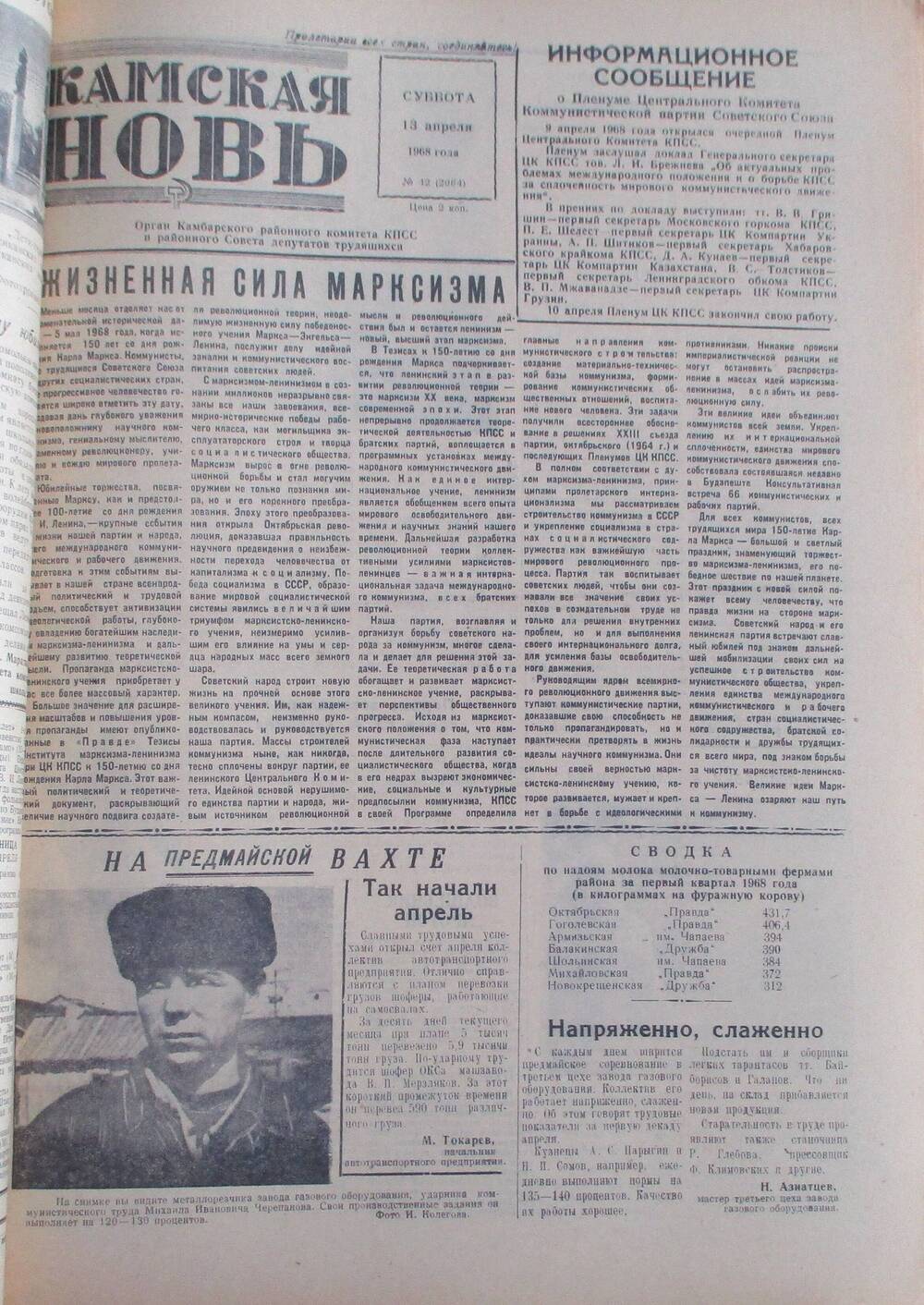 Газета Камская новь за 1968 год, орган Камбарского Райсовета и РККПСС, подшивка с №1 по №150, №42.