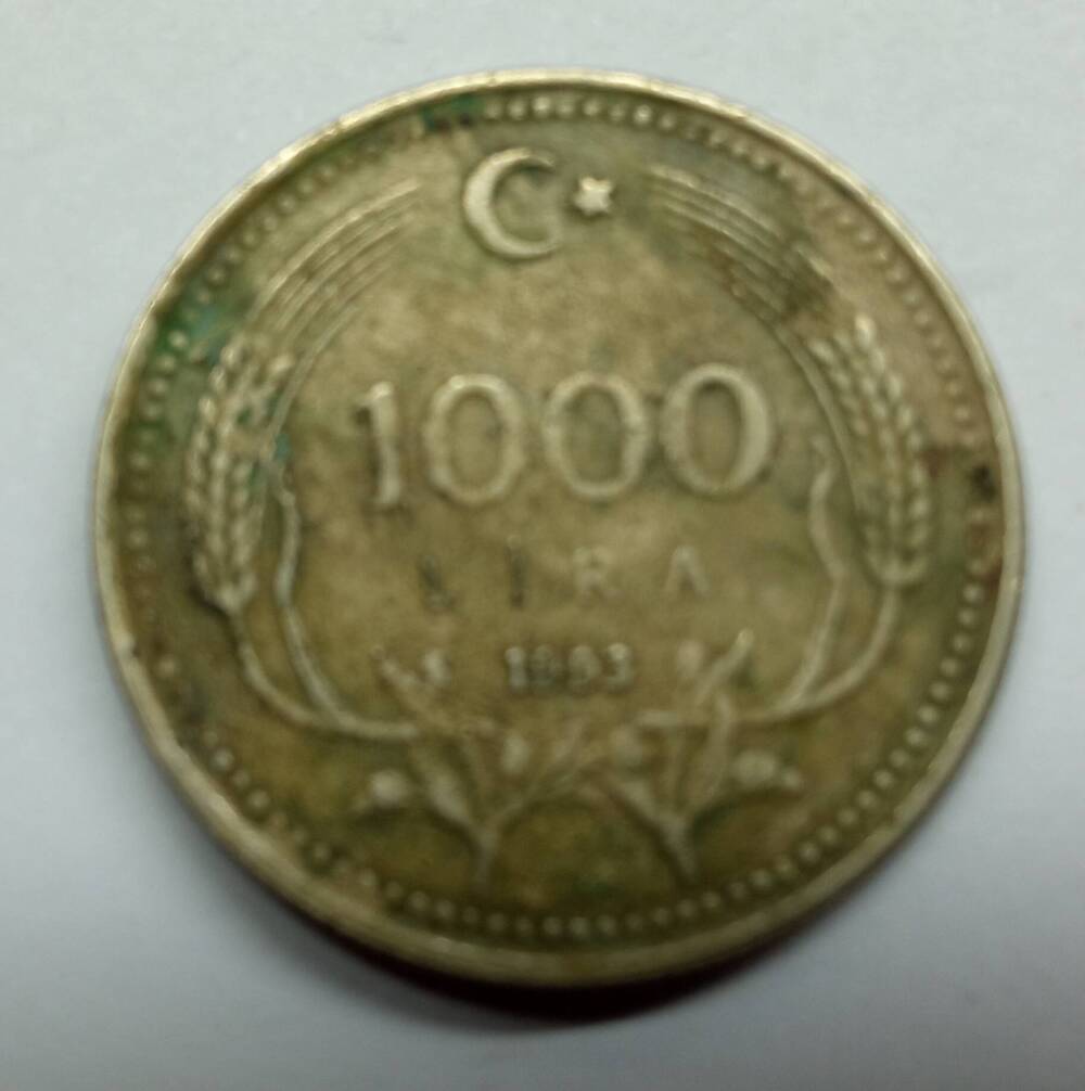 Монета 1000 лир. Турция.