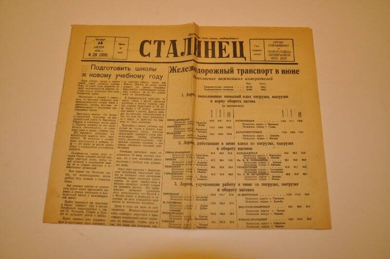 Газета. Газета №159 (1359) Сталинец от 14.07.1938 г.