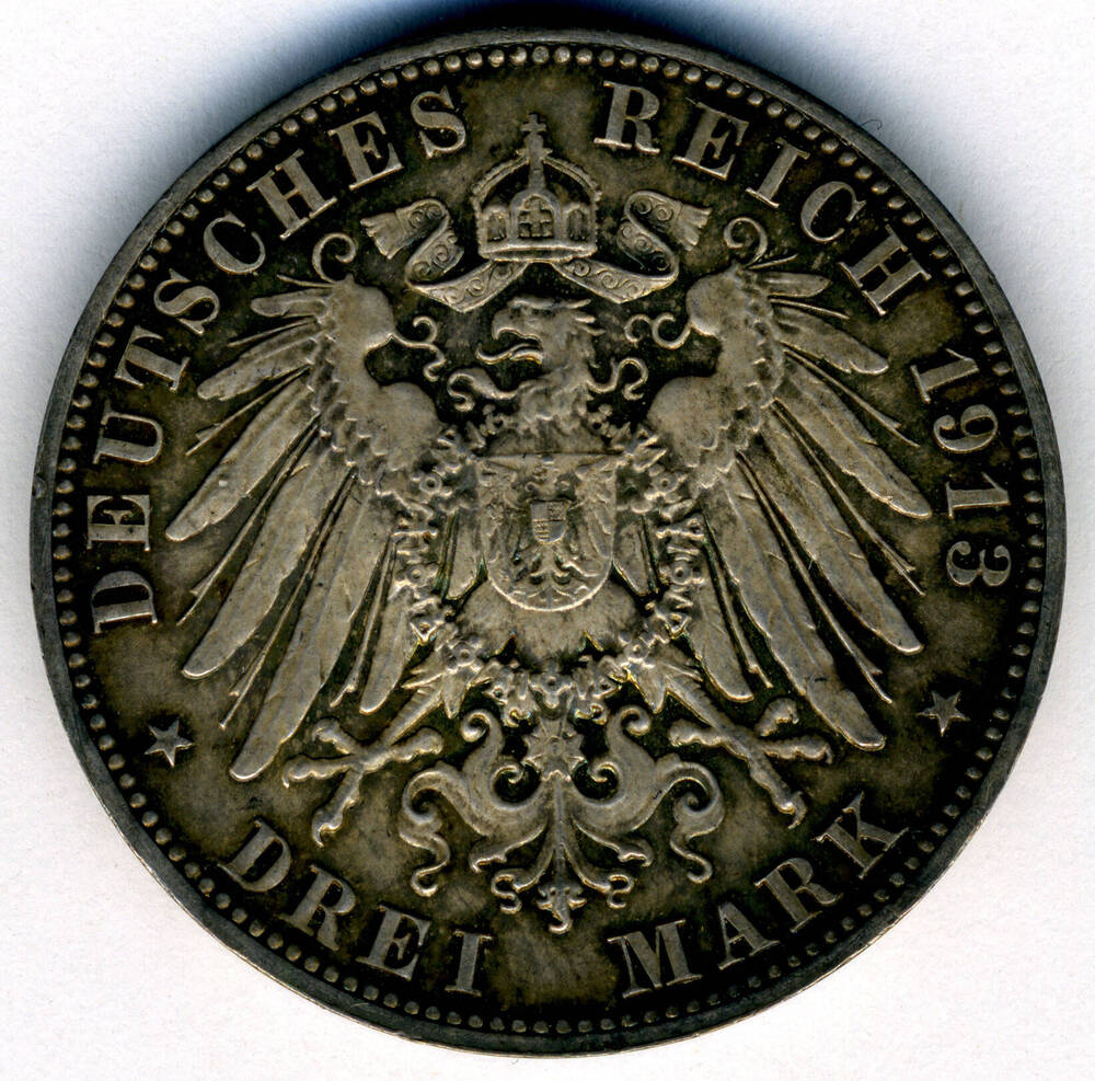Монета 3 марки 1913 к 100-летнему юбилею битвы при Лейпциге (Битвы Народов)