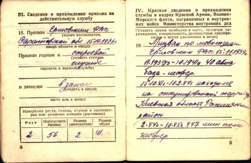 Билет военный Щетинина Василия Михайловича, 1914 г.р.