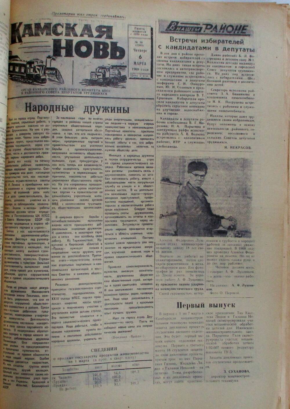 Газеты Камская новь за 1969 год, орган Камбарского райсовета и  РККПСС, с №1 по №66, с №68 по №156. №30.