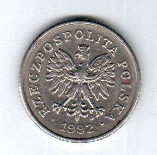 Монета 50 GROSZY (50 грошей).  1992 г.од, Польша.