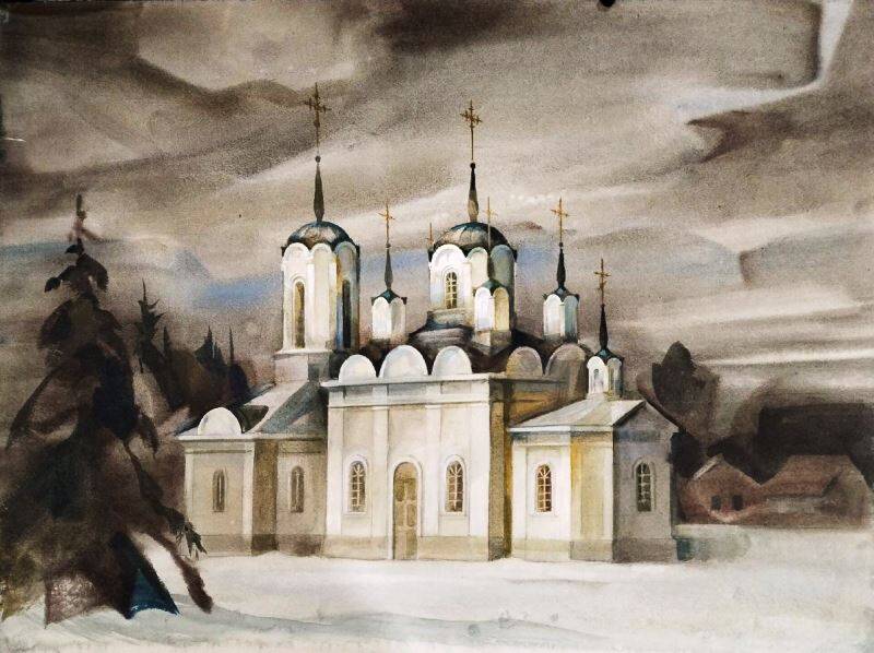 Акварель  Кошукская церковь