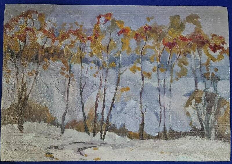 Картина «Первый снег», из Коллекции картин (живопись, графика, рисунок) художника г. Чистополя Самойлова П.Е. 1980-90-е гг.